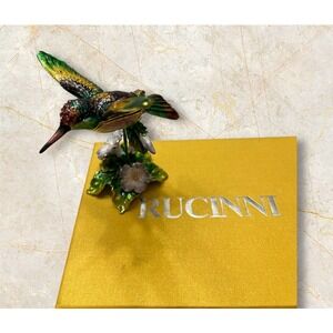Rucinni Hummingbird Trinket‎ Box Swarovski & Austria Crystals Enamel Hinged Gift